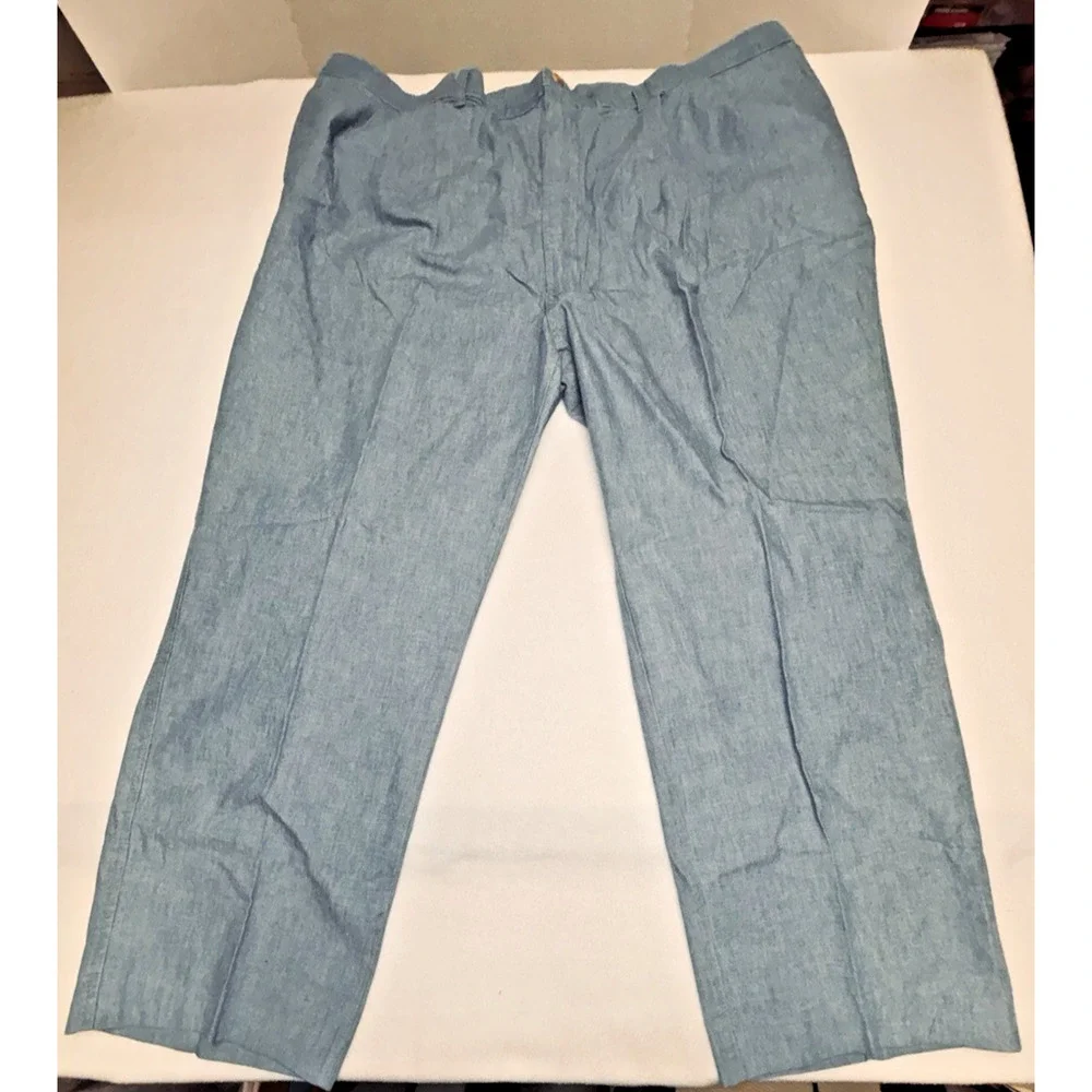Mens Lightweight Light Blue Pants Elastic Waist Pants 48 x 30 Made in USA